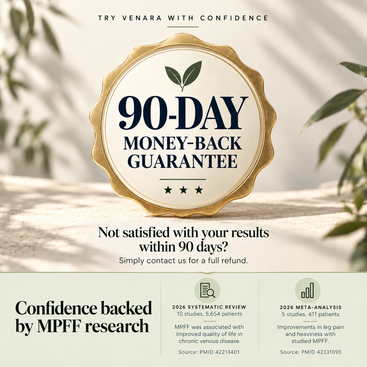Venara 90-day money-back guarantee, backed by published MPFF research