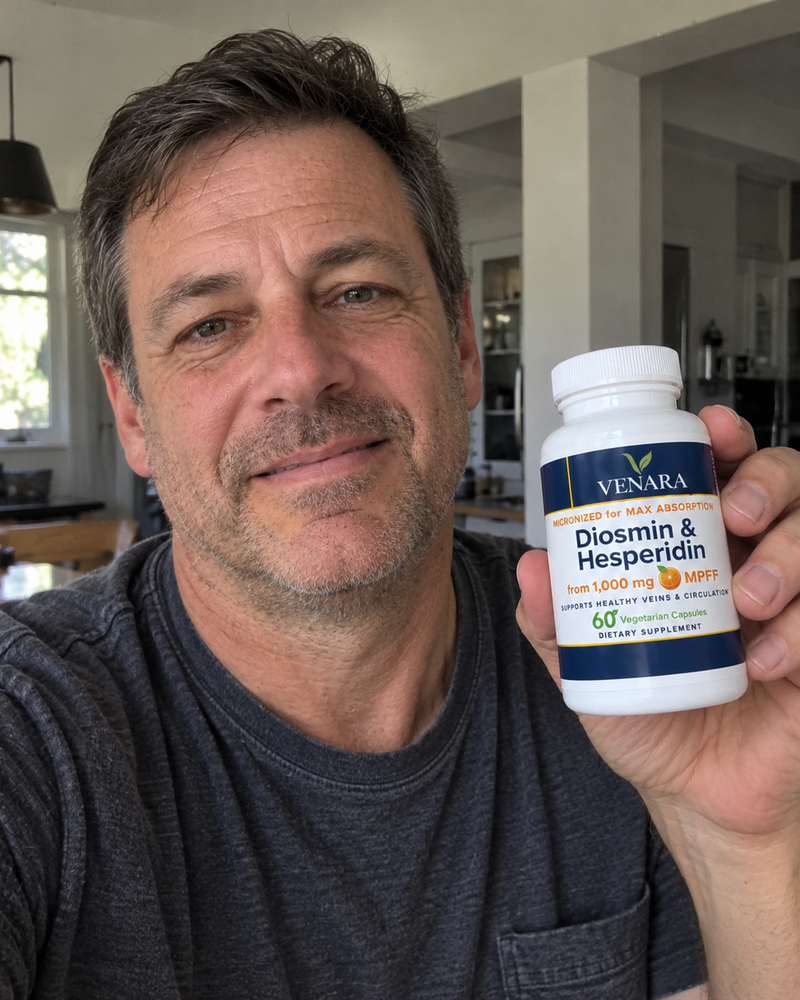 Person holding a bottle of Venara Diosmin & Hesperidin