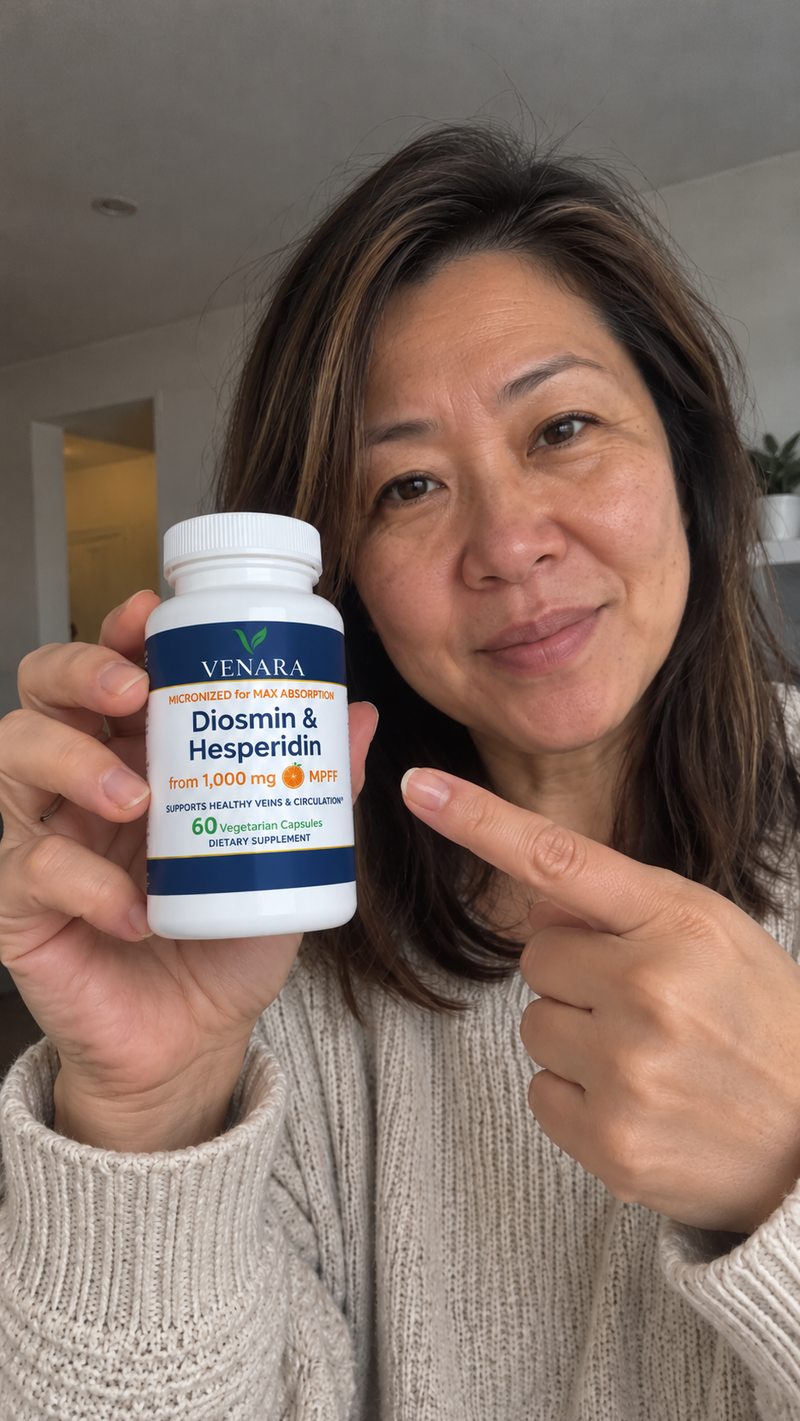 Person holding a bottle of Venara Diosmin & Hesperidin